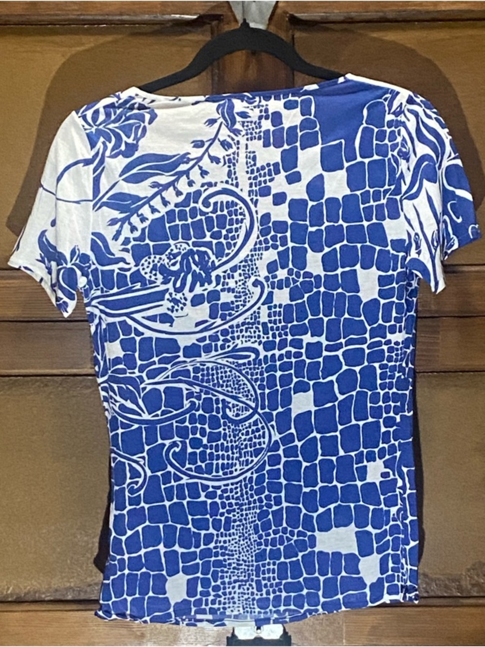 Emilio Pucci Blue & White Floral Cowl-Neck Blouse - Picture 3 of 6